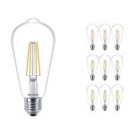 Flerpack 10x Philips Corepro LED Lampa E27 Edison Filament Klar 7W 806lm - 827 Extra Varm Vit | Ersättare 60W