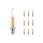 Flerpack 10x Noxion Lucent LED E14 Bøyd spiss Kronljus Filament Klar 4.5W 470lm - 827 Extra Varm Vit | Dimbar - Ersättare 40W