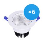 Flerpack 6x Bright Choice LED Downlight Runda Lutningsbar 15W 1200lm 60D - 930 Varm Vit | 135mm - Utskärning   110mm - UGR <19