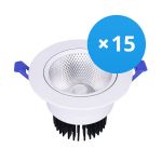 Flerpack 15x Bright Choice LED Downlight Runda Lutningsbar 15W 1200lm 60D - 930 Varm Vit | 135mm - Utskärning   110mm - UGR <19