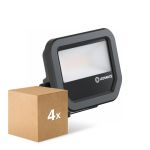 Flerpack 4x Ledvance LED Strålkastare Aluminium Svart 8W 1100lm 100D - 830 Varm Vit | IP66 - Symmetrisk