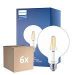 Flerpack 6x Philips MASTER Value LED Globe E27 120mm Filament Klar 5.9W 806lm - 927 Extra Varm Vit | Bästa färgåtergivning - Ersättare 60W