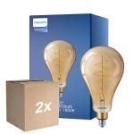 Flerpack 2x Philips Classic LED Lampa E27 Päron Guld 7W 470lm - 818 Extra Varm Vit | Dimbar - Ersättare 40W