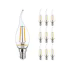 Flerpack 10x Noxion Lucent LED E14 Bøyd spiss Kronljus Filament Klar 2.5W 250lm - 827 Extra Varm Vit | Ersättare 25W