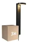 Flerpack 3x Nordlux Solar Piedestallampa Rica Runda Rostfritt Stål Svart 4.5W 400lm - 830 Varm Vit | Rörelse- och Ljussensor