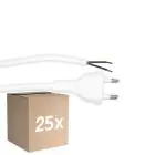 Flerpack 25x Noxion Euro Strömkabel - C7 Europlug + Öppna ändar - Vit 2m - 2 pole 0,75mm2
