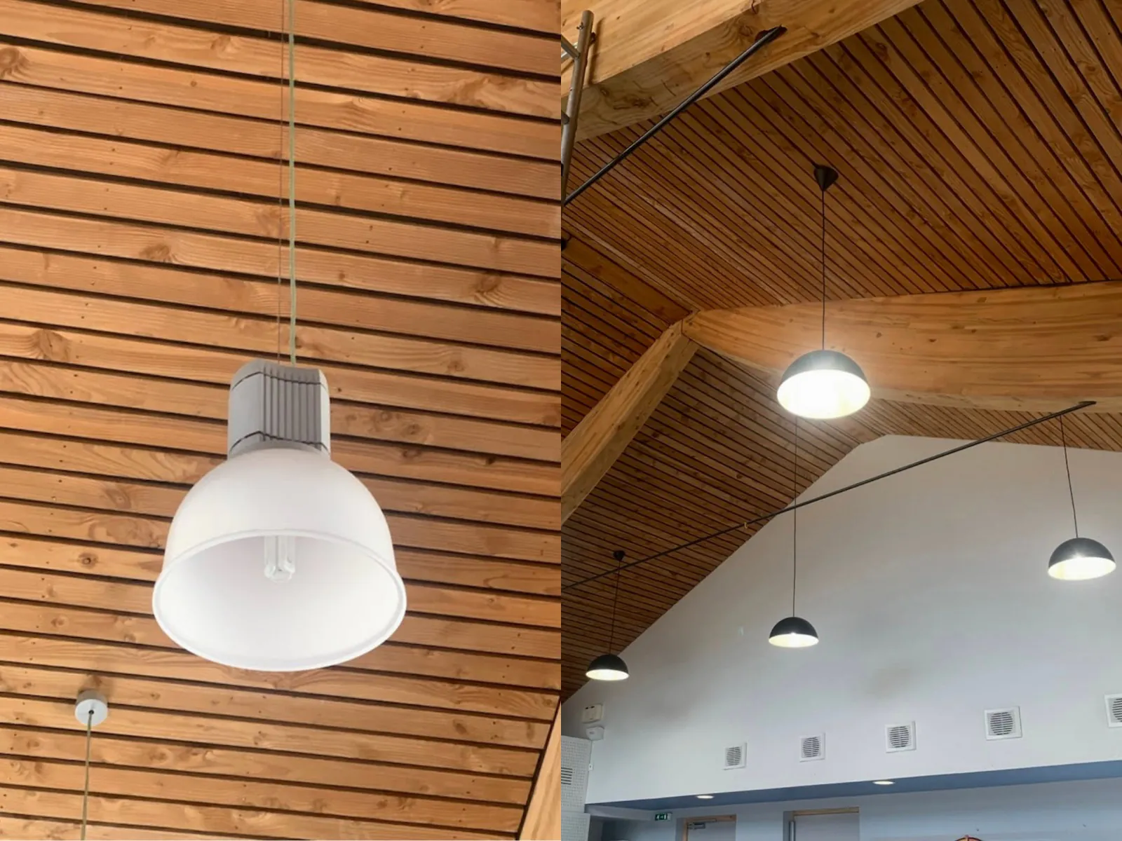 Bild före/efter av taket på ett rådhus med LED-armaturer